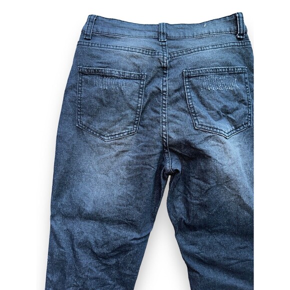 90s Grunge Distressed Black Flare Jeans Raw Hem Ripped Denim Streetwear Small - Picture 9 of 11